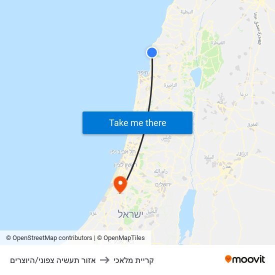 אזור תעשיה צפוני/היוצרים to קריית מלאכי map