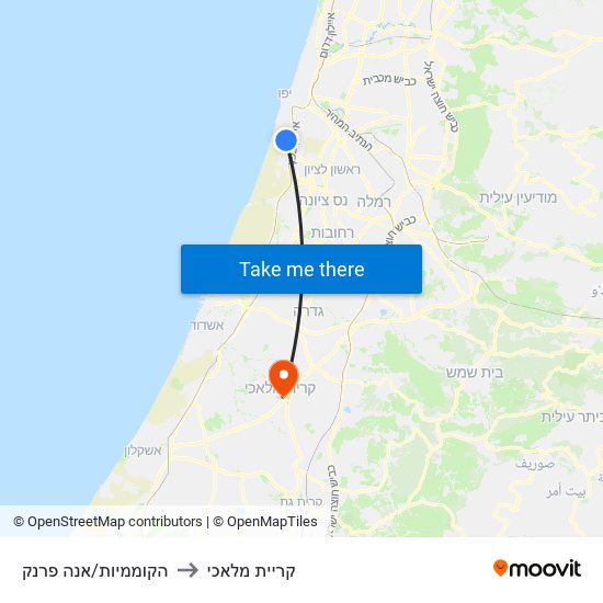 הקוממיות/אנה פרנק to קריית מלאכי map