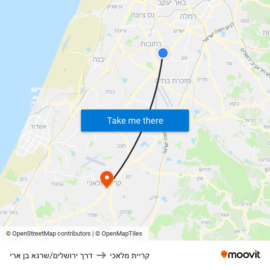 דרך ירושלים/שרגא בן ארי to קריית מלאכי map