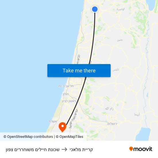 שכונת חיילים משוחררים צפון to קריית מלאכי map