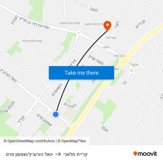 יגאל הורוביץ/שמעון פרס to קריית מלאכי map