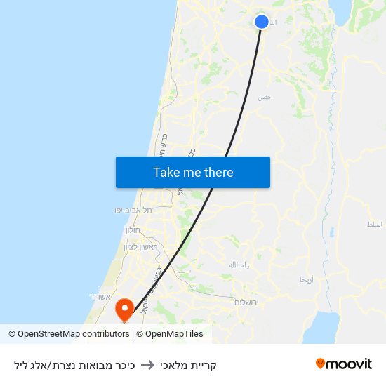 כיכר מבואות נצרת/אלג'ליל to קריית מלאכי map