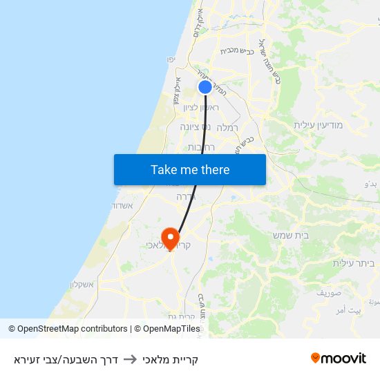 דרך השבעה/צבי זעירא to קריית מלאכי map