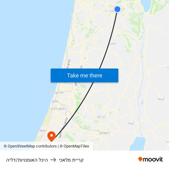 היכל האומנויות/דליה to קריית מלאכי map