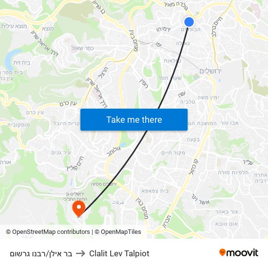 בר אילן/רבנו גרשום to Clalit Lev Talpiot map