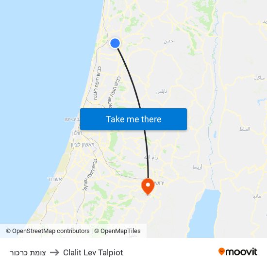 צומת כרכור to Clalit Lev Talpiot map