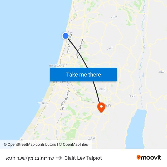 שדרות בנימין/שער הגיא to Clalit Lev Talpiot map
