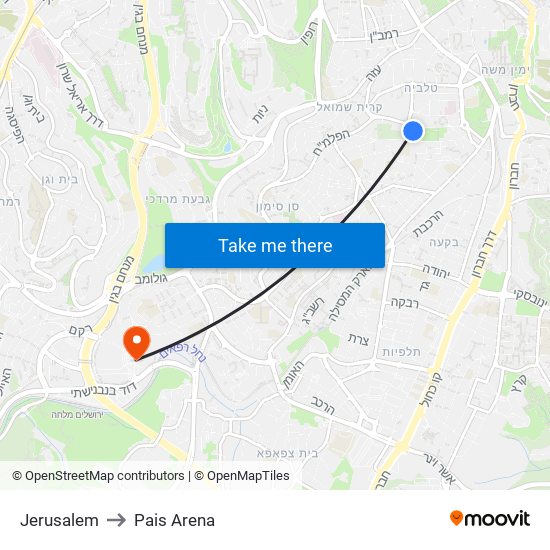 Jerusalem to Pais Arena map