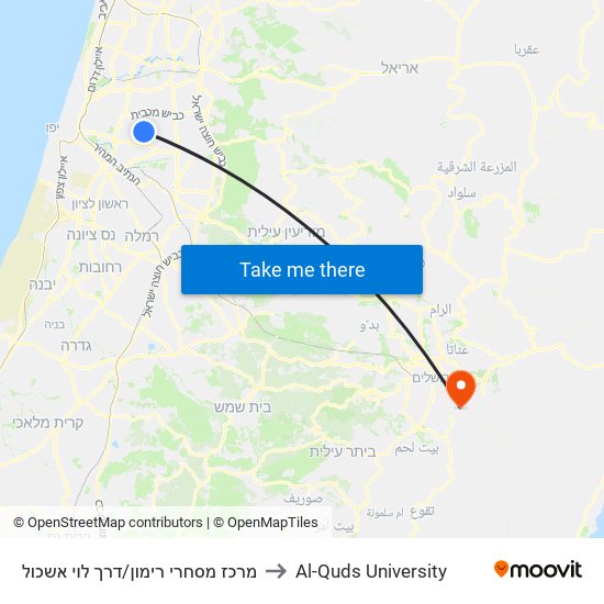 מרכז מסחרי רימון/דרך לוי אשכול to Al-Quds University map