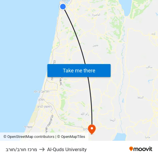 Horev Center to Al-Quds University map