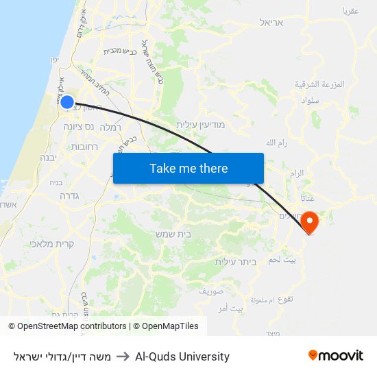 משה דיין/גדולי ישראל to Al-Quds University map