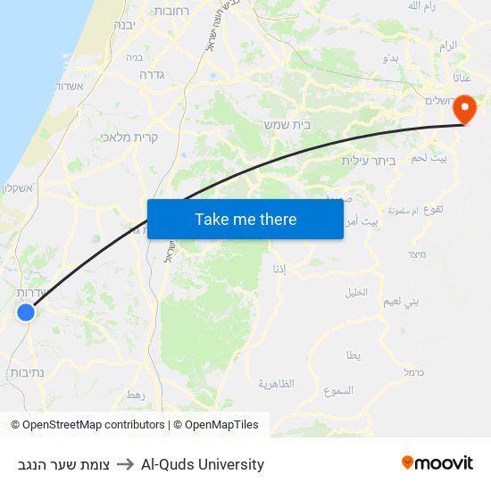 צומת שער הנגב to Al-Quds University map