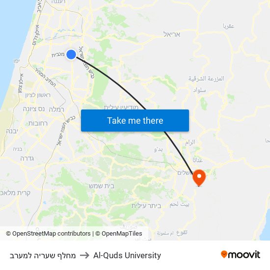 מחלף שעריה למערב to Al-Quds University map