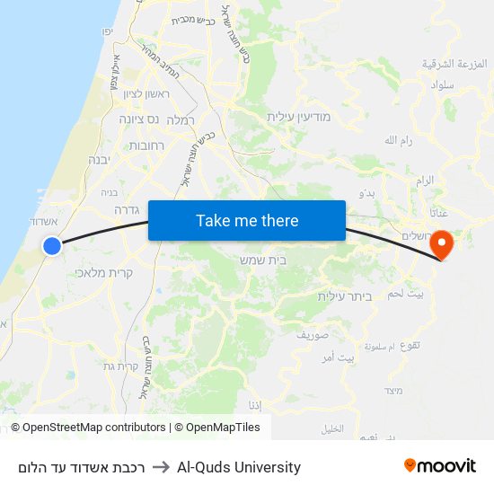 רכבת אשדוד עד הלום to Al-Quds University map