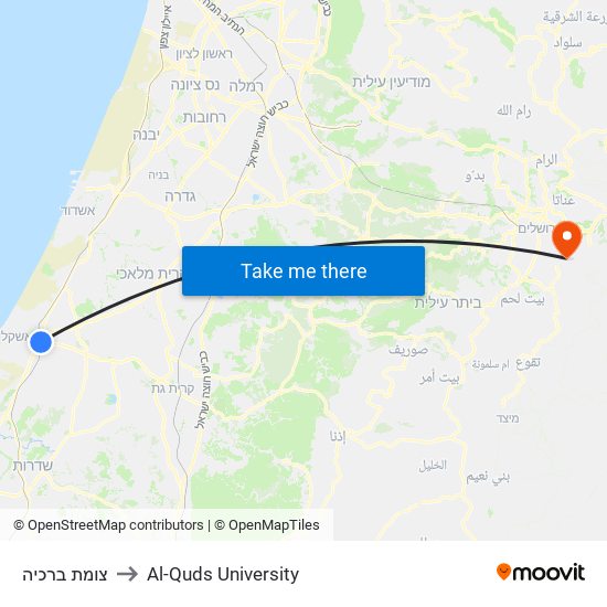 צומת ברכיה to Al-Quds University map