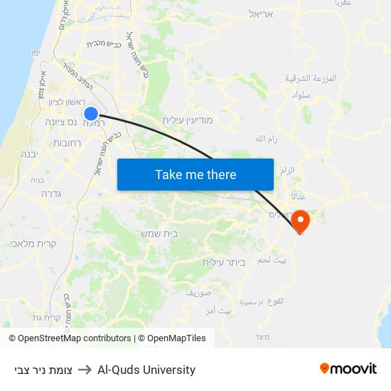 צומת ניר צבי to Al-Quds University map