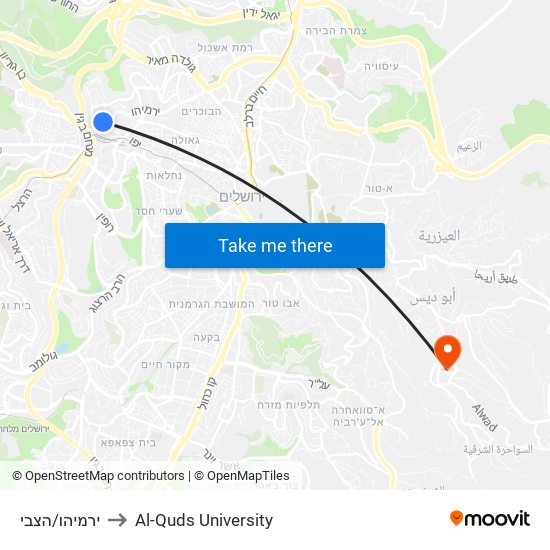 ירמיהו/הצבי to Al-Quds University map