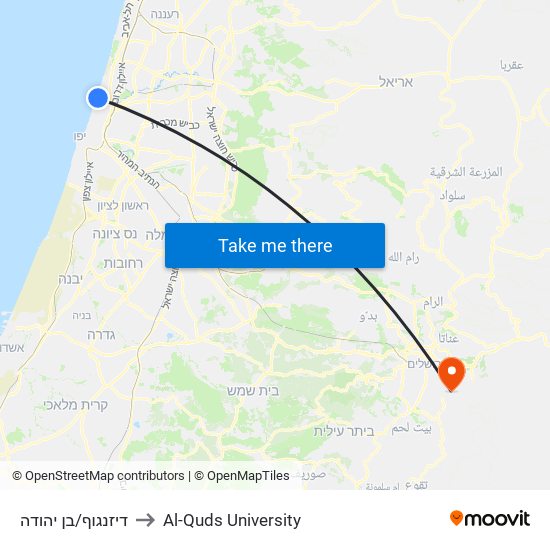 דיזנגוף/בן יהודה to Al-Quds University map