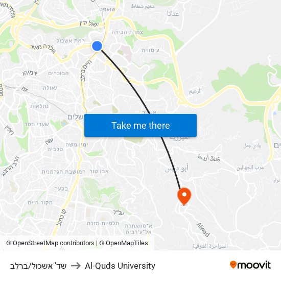 שד' אשכול/ברלב to Al-Quds University map