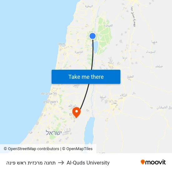 תחנה מרכזית ראש פינה to Al-Quds University map