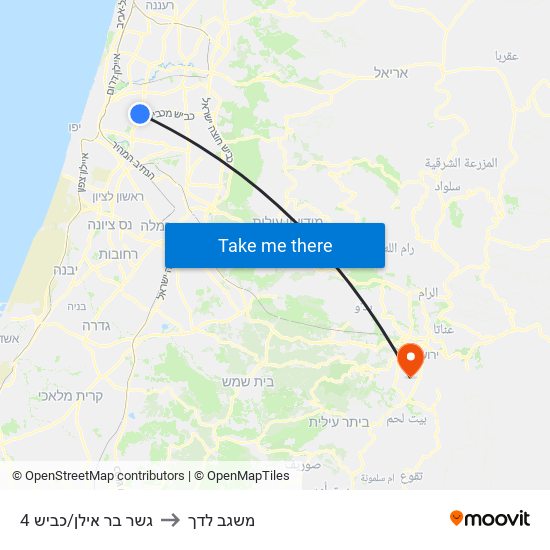 גשר בר אילן/כביש 4 to משגב לדך map