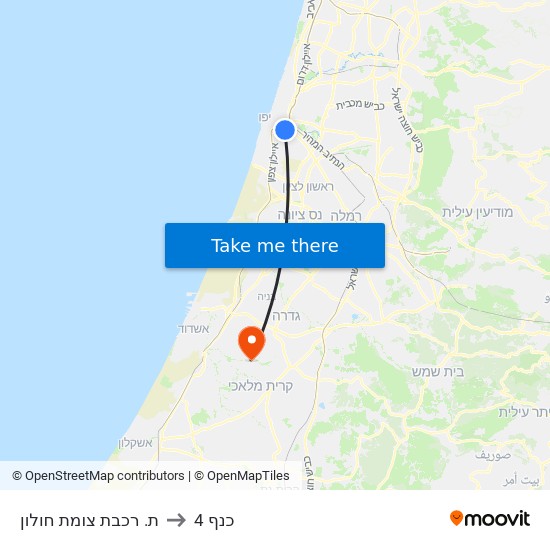 ת. רכבת צומת חולון to כנף 4 map