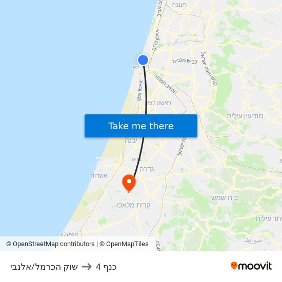 שוק הכרמל/אלנבי to כנף 4 map