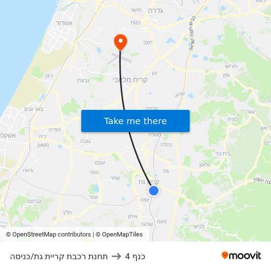 תחנת רכבת קריית גת/כניסה to כנף 4 map