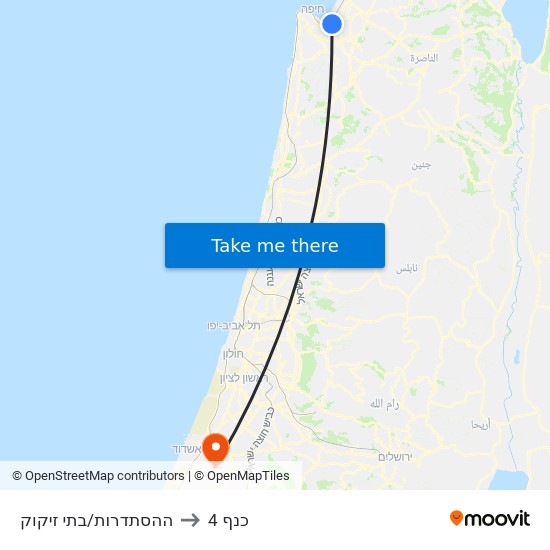 ההסתדרות/בתי זיקוק to כנף 4 map