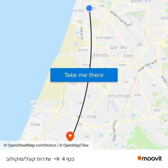 שדרות קוגל/סוקולוב to כנף 4 map