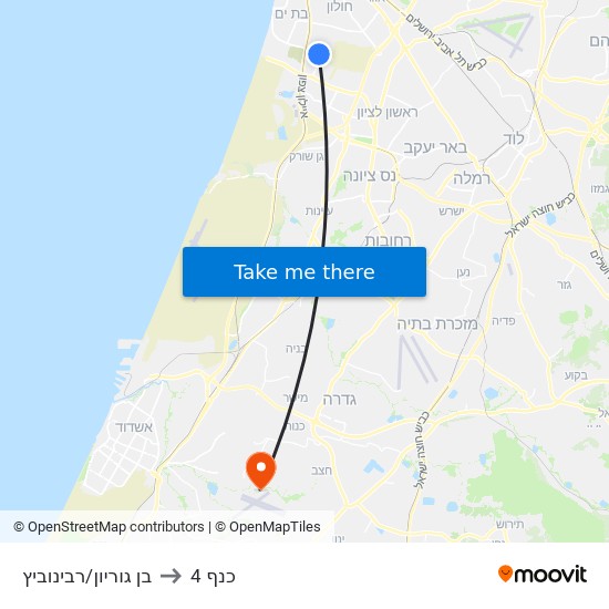 בן גוריון/רבינוביץ to כנף 4 map