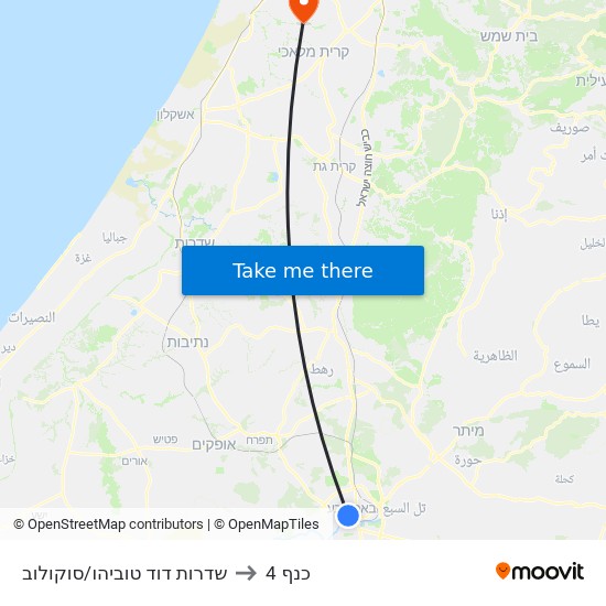 שדרות דוד טוביהו/סוקולוב to כנף 4 map