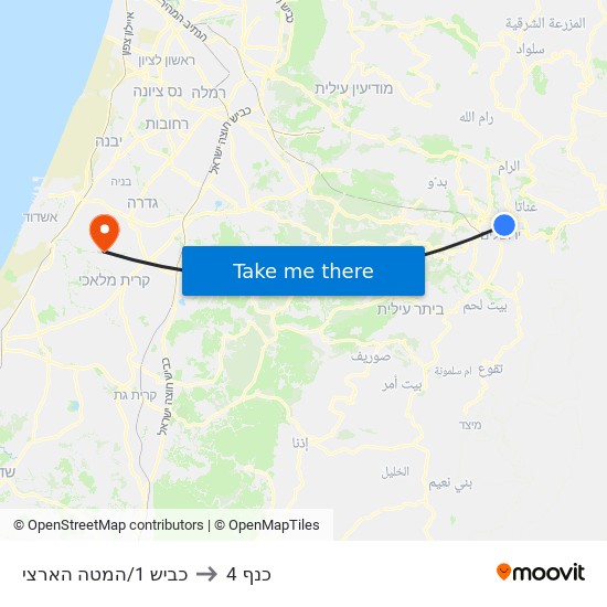 כביש 1/המטה הארצי to כנף 4 map