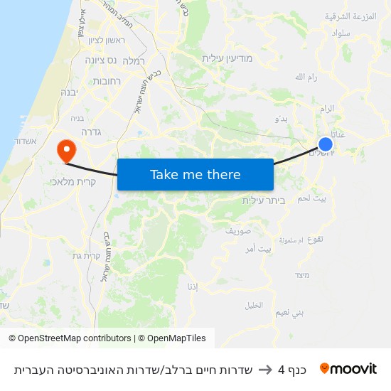 שדרות חיים ברלב/שדרות האוניברסיטה העברית to כנף 4 map