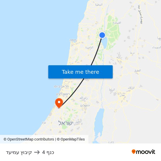 קיבוץ עמיעד to כנף 4 map