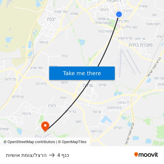 הרצל/צומת אושיות to כנף 4 map