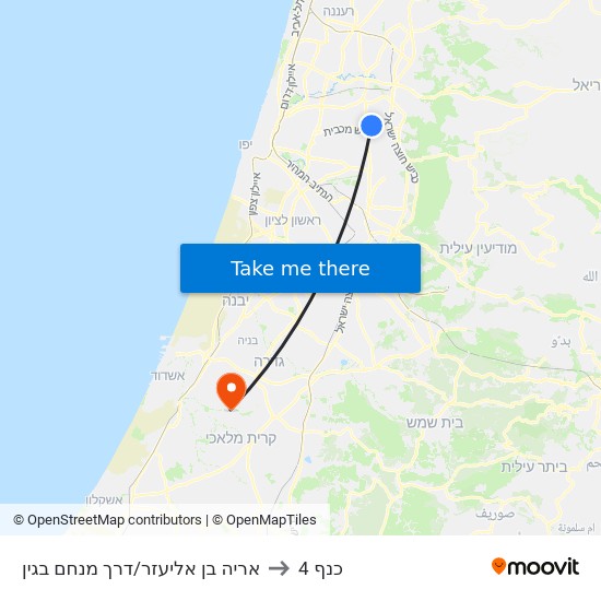 אריה בן אליעזר/דרך מנחם בגין to כנף 4 map