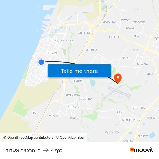 ת. מרכזית אשדוד to כנף 4 map