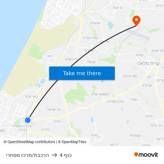 הרכבת/מרכז מסחרי to כנף 4 map