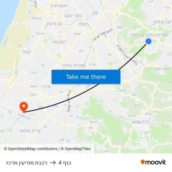 רכבת מודיעין מרכז to כנף 4 map