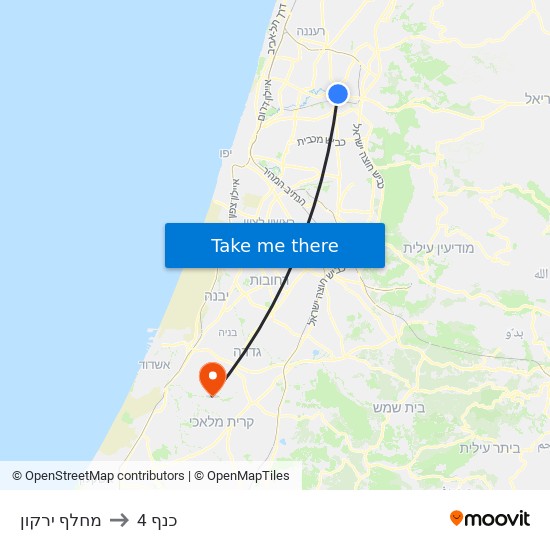 מחלף ירקון to כנף 4 map