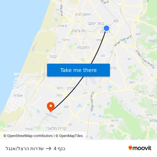 שדרות הרצל/אנגל to כנף 4 map