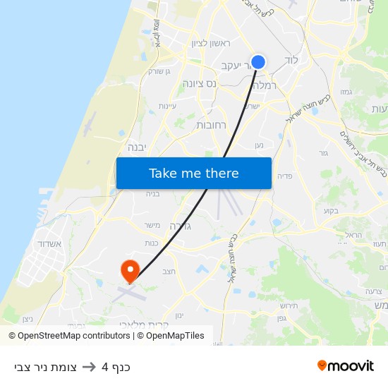 צומת ניר צבי to כנף 4 map