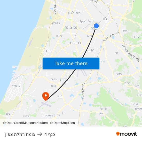 צומת רמלה צפון to כנף 4 map