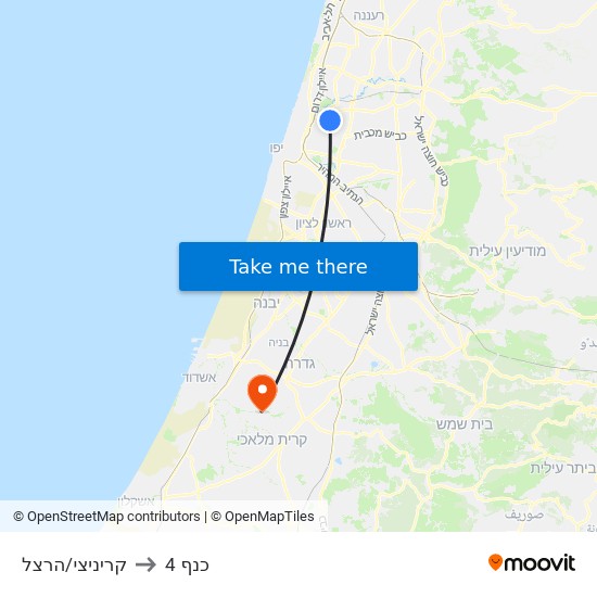 קריניצי/הרצל to כנף 4 map