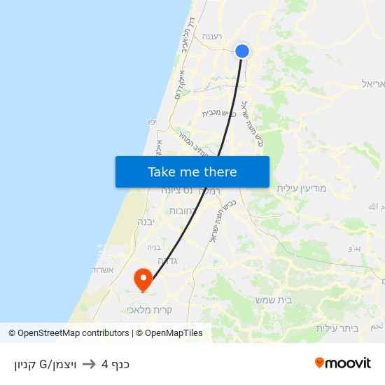 קניון ג'י/וייצמן to כנף 4 map