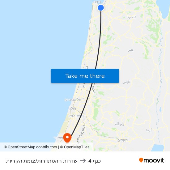 שדרות ההסתדרות/צומת הקריות to כנף 4 map