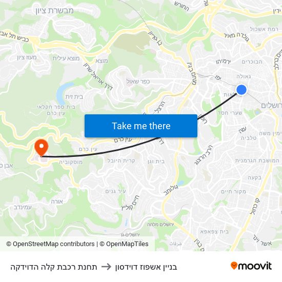 תחנת רכבת קלה הדוידקה to בניין אשפוז דוידסון map