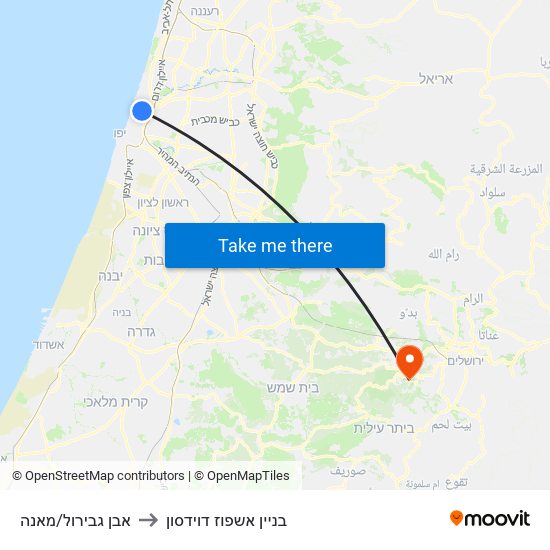 אבן גבירול/מאנה to בניין אשפוז דוידסון map