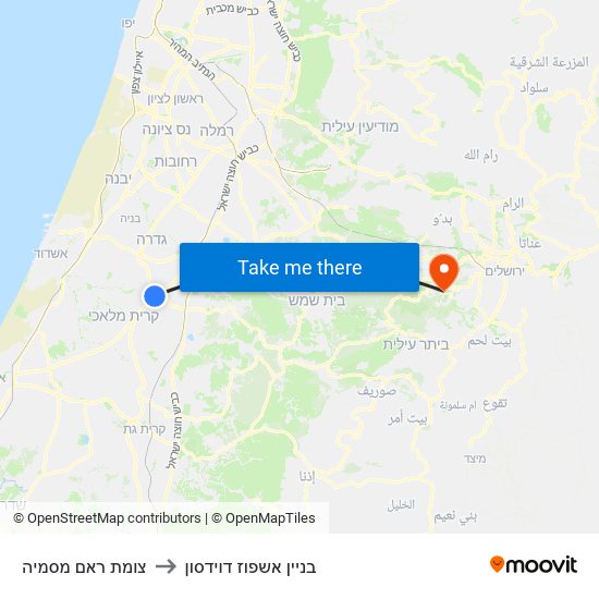 צומת ראם מסמיה to בניין אשפוז דוידסון map